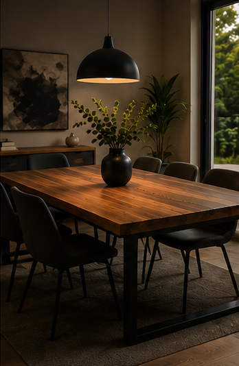 Mesa y comedor de madera con estructura metálica negra Maderóh